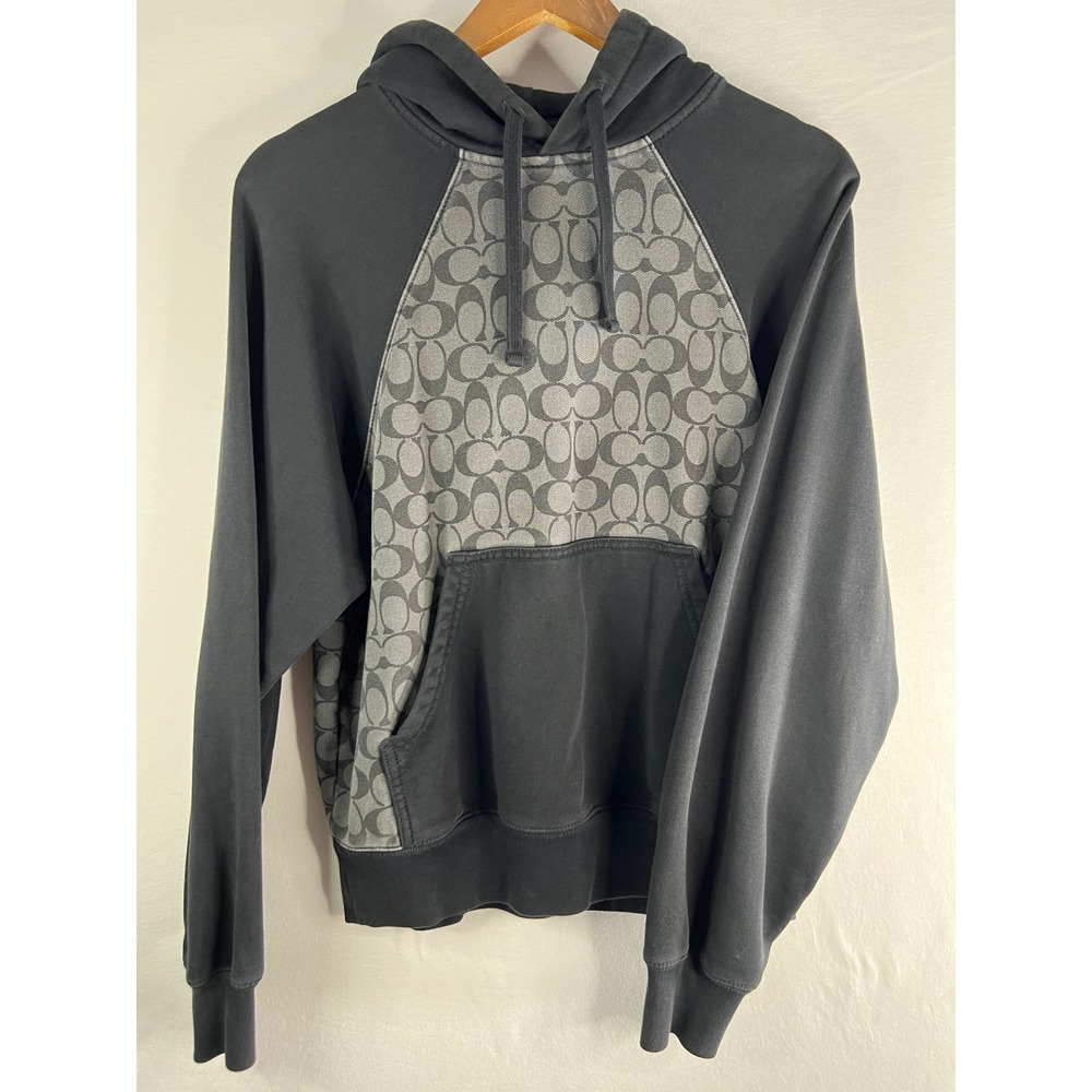 Coach Signature Logo Hoodie Mens XS Black Excellent Raglan Sleeve Monogram Print